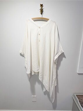 Palmer//Harding Linen Asymmetric Tie Sleeve Shirt Poncho Ivory One Size Rare